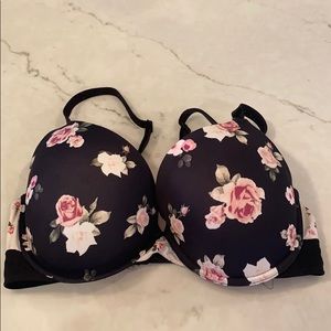 PINK VS Black Rose Print Push Up Bra